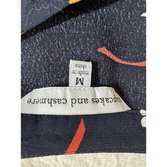 Cupcakes and Cashmere Blouse Floral Navy Blue V Neck Bell Sleeve Office Size M - Picture 5 of 6